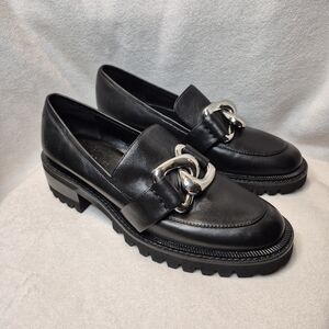 Aerosoles "Lilia" Black Leather Lug Sole Chain Loafer SIZE 8 Chunky